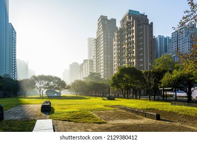 Morning view of the cityscape in Taichung Taiwan. here is near the National Taichung Theater.