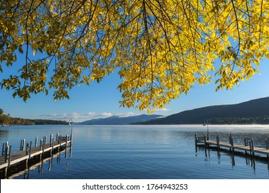 Morning View Of Lake George In The Fall Time