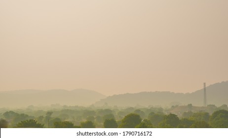 Morning View Of Landscape Covered By Haze And Smoky In Jaipur Air, India