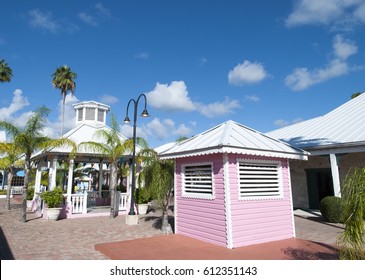 The Morning View Of A Marketplace In Freeport Town On Grand Bahama Island.