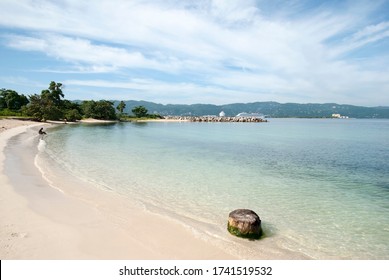 The Morning View Of Montego Bay Resort Town Beach With Moored Cruise Ships In A Background (Jamaica).