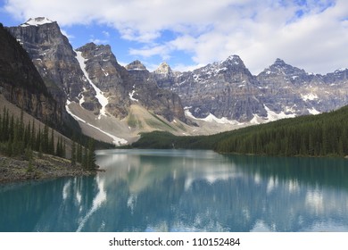 Morning view of Moraine Lake in Canadian Rockies