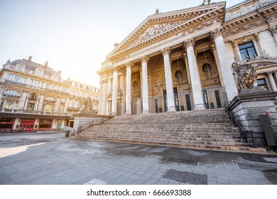 Morning view on the building that houses Brussels Stock Exchange in the center of the old town of Brussels, Belgium