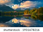Morning view on High Tatras mountains - National park and Strbske pleso  (Strbske lake) mountains in Slovakia