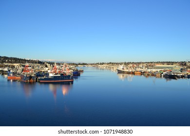 Morning View In Seattle On A Clear Day On The Ballard Bridge