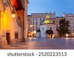 Morning view of St Adalberts Church on Main Market Square in Krakow, Poland, illuminated by soft light