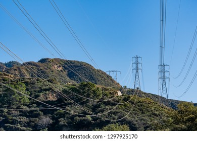 Morning View Of Transmission Tower, Power Lines At Los Angeles, California