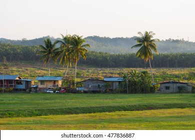 A Morning View Of A Village In Lahad Datu, Sabah, Malaysia.