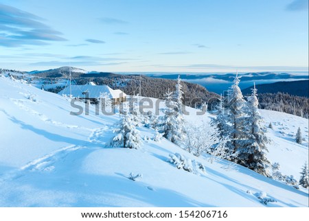 Similar – Wintergebirgslandschaft mit Schneezaun in der Sierra Nevada