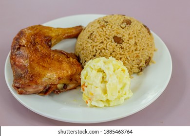 Moro De Guandules, Tipical Food Dominican, Santo Domingo, Dinner Table, Rice With Garlic, Chicken Meal, Salad Potato, Homemade Food.