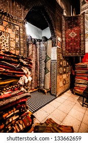 Moroccan Carpets In A Street Shop Souk