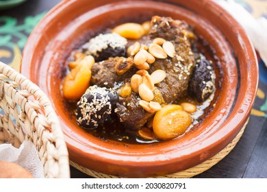 Moroccan Lamb Tajine With Prunes, Apricots, Almonds And Sesame Seeds