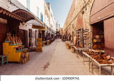 Morocco, Casablanca- February 6, 2015: Narrow bazaar in Casablanca,Morocco.This market includes hand crafted things and traditional clothes.