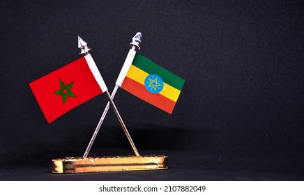 Morocco and Ethiopia table flag with black Background