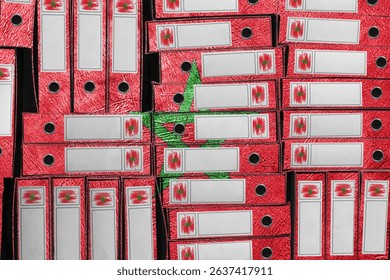 Morocco Flag Colors Folder Stack, Bureaucracy and Government Administration Concep