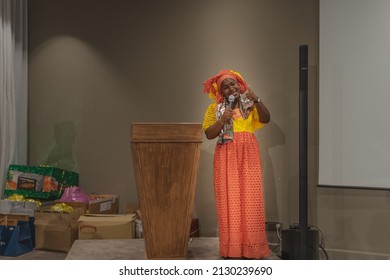 Morocco - March 13, 2020; Black Woman Giving A Speech During The International Women's Day