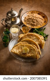 morocco traditional breakfast with sello bread and mint tea