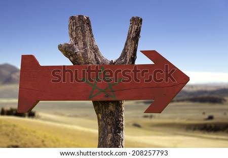 Morocco wooden sign isolated on desert background