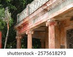 Moron, Cuba - old town colonial architecture. Colorful residential building.