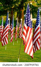 Morris Plains, NJ, USA - June 30, 2022: A Local VFW Post Offers The Public An Opportunity To Honor The Fallen, Active-duty Military, Veterans And First Responders With Its Field Of Flags Memorial.