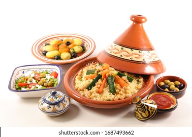 Morrocan Dish- Couscous, Tagine, Olive, Salad