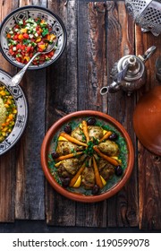 Morrocan Family Meal Tajine, Couscous, Salad And Tea.