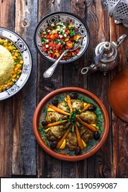 Morrocan Family Meal Tajine, Couscous, Salad And Tea.