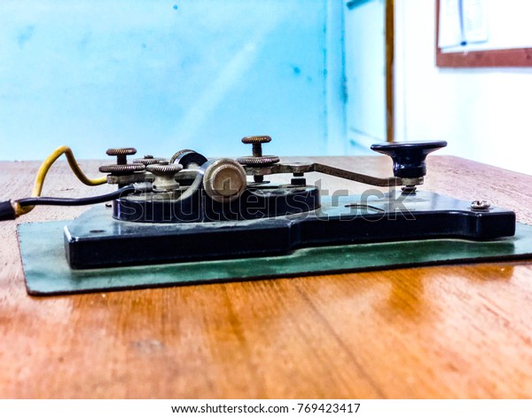 Morse Code Tapping Machine Radio Telegraphbackground Stock Photo
