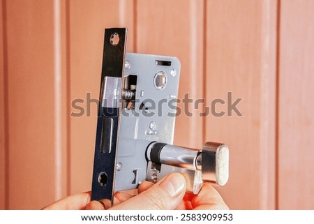 Mortice lock fitting process on internal door.