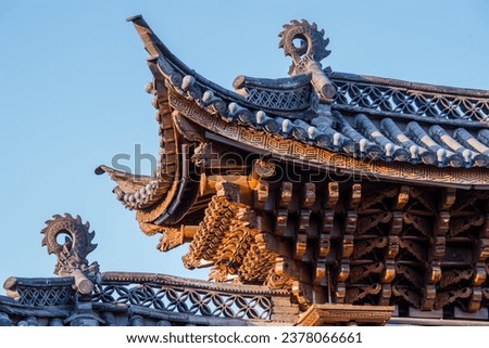 The mortise and tenon joint roof of a Chinese memorial archway