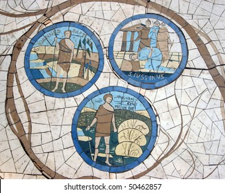 Mosaic in front of the church on the Mount of Beatitudes
