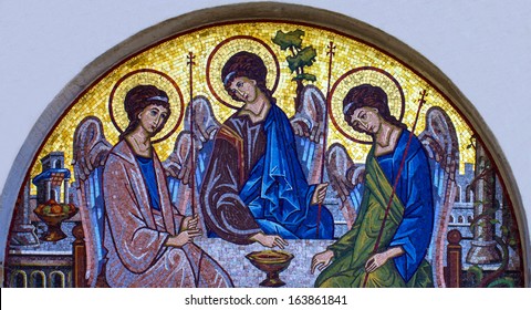 Mosaic Icon Of Holy Trinity In Orthodox Church, Budva, Montenegro