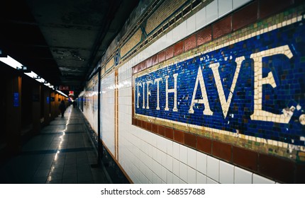 Mosaic sign at The Fifth Avenue Subway Station in Manhattan