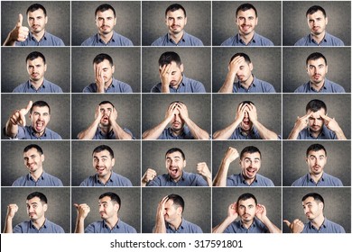 Mosaic Of Young Man Expressing Different Emotions