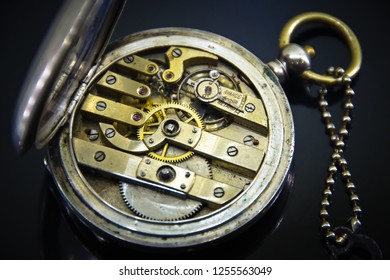 Moscow, 1 December 2018: Vintage mechanism of the mechanical watch close-up view. Mechanism or clockwork of a watch close-up. Luxury classic watches in detail. - Shutterstock ID 1255563049