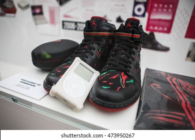 MOSCOW - 7 AUGUST, 2016 : Youth Festival Faces & Laces In Gorky Park. Custom Rare Nike High Top Sneakers And First Generation Apple IPod