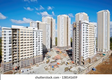 MOSCOW - APR 30: Buildings under construction of residential complex Elk Island, April 30, 2012, Moscow, Russia. This is 12-29 storey buildings with living area of 100 000 square meters.