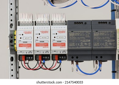 Moscow- April 16, 2022:A Signal Input And Output Device For Connecting Leak Sensors In An Electrical Panel.