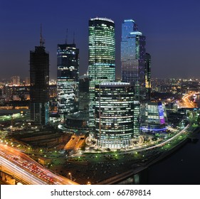 Moscow City Skyscrapers At Night