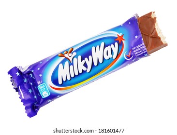 MOSCOW - DECEMBER 18, 2012: Closeup Of Unwrapped Milky Way Candy Chocolate Bar Made By Mars Inc.