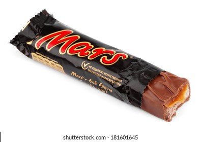 MOSCOW - DECEMBER 19, 2012: Closeup Of Unwrapped Mars Candy Chocolate Bar Made By Mars Inc.