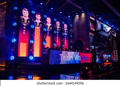 MOSCOW - DECEMBER 23 2019: Esports Counter-Strike: Global Offensive Event. Venue With A Main Stage, Big Screen And Lights During The Tournament Game.