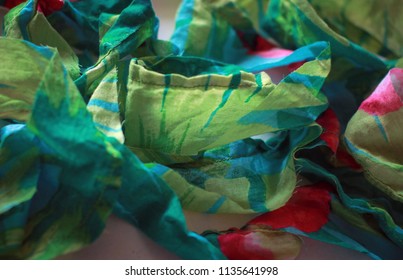 Moscow, Green Strips Of Torn Cotton Fabric,   Uvarovsky Lane, 06.18