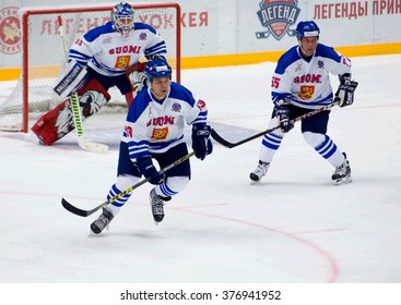 MOSCOW - JANUARY 29, 2016: Pekka Tuomisto (13) On Hockey Game Finland Vs Russia On League Of World Legends Of Ice Hockey Championship In VTB Ice Arena, Russia. Russia Won 6:2