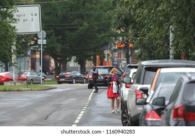 Moscow, July 20, 2018 Gagarin District, Kosygin Street, A Girl Parking Her Car, Summer, Evening, Road