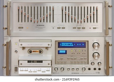 Moscow- June 19, 2022:Pioneer Rack System.Graphic Equaliser SG-9800. Stereo Cassette Tape Deck CT-F1250. 