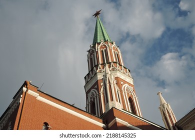 Moscow Kremlin tower at blue sky background
