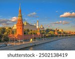 The Moscow Kremlin and the waterfront in Moscow, Russia