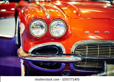 MOSCOW - MAR 09, 2018: Chevrolet Corvette C1 (1961) at exhibition Oldtimer-Gallery in Sokolniki Exhibition Center. It is only one in Russia exhibition of vintage cars and technical antiques. - Shutterstock ID 1055771405