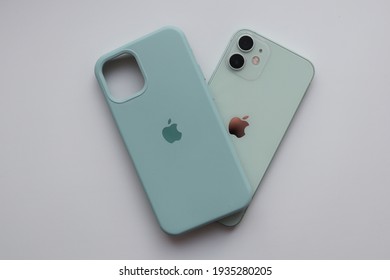 MOSCOW - MAR 13, 2021: IPhone 12 Mini With Official Apple Silicone Case